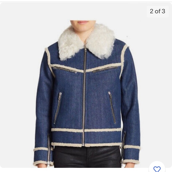 Rag & Bone Andrew Genuine Dyed Lamb Shearling Collar, Denim Jacket Size: Small - Picture 3 of 6